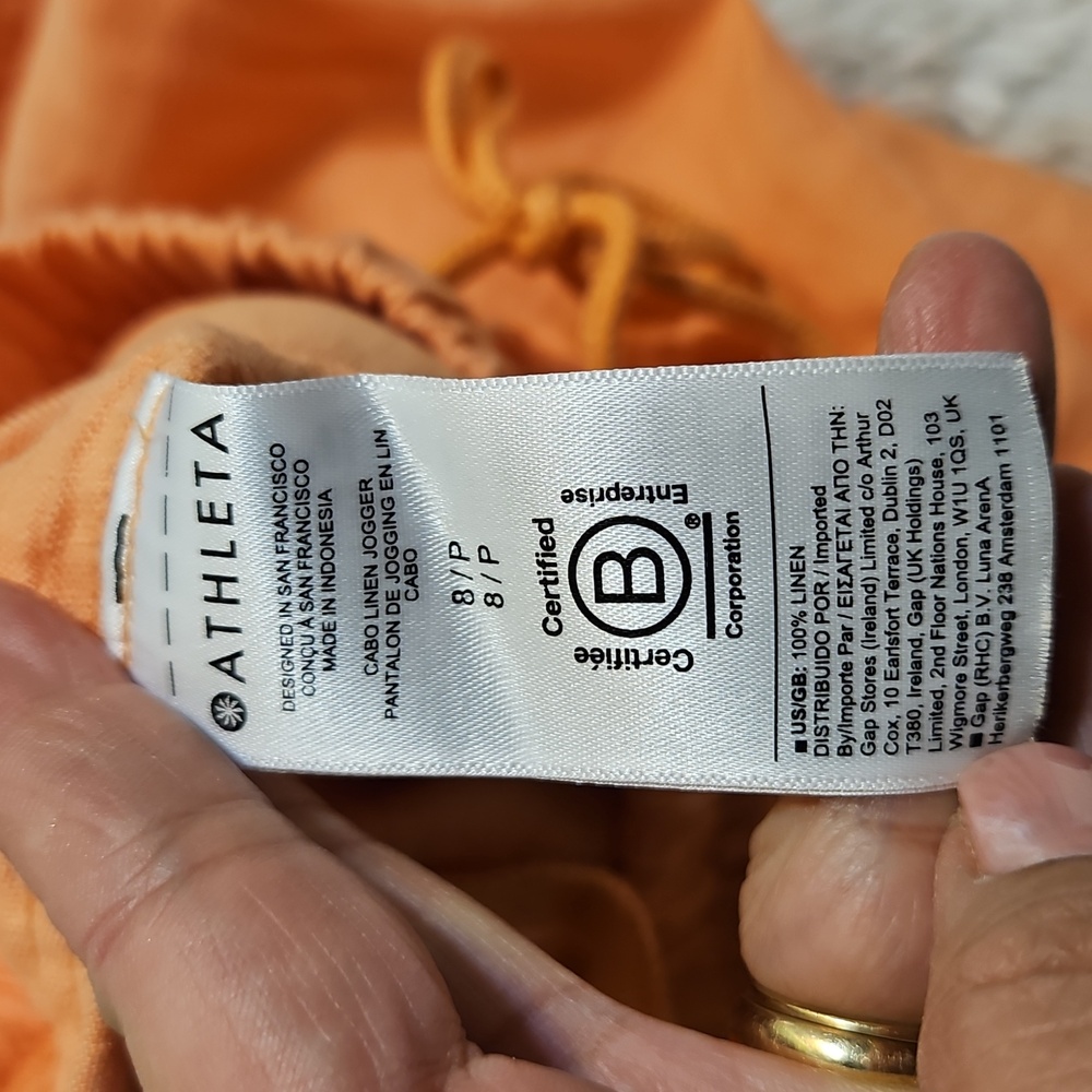 Athleta‎ Orange Linen Jogger Pants Zip Pockets Drawstring Waist Women's Size 8 P - Picture 7 of 7